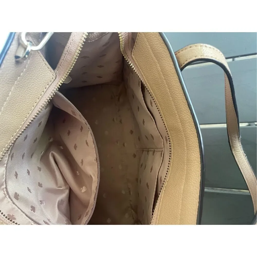Kate Spade Pebbled Leather Rowe Medium Top Zip Satchel Warm Beige